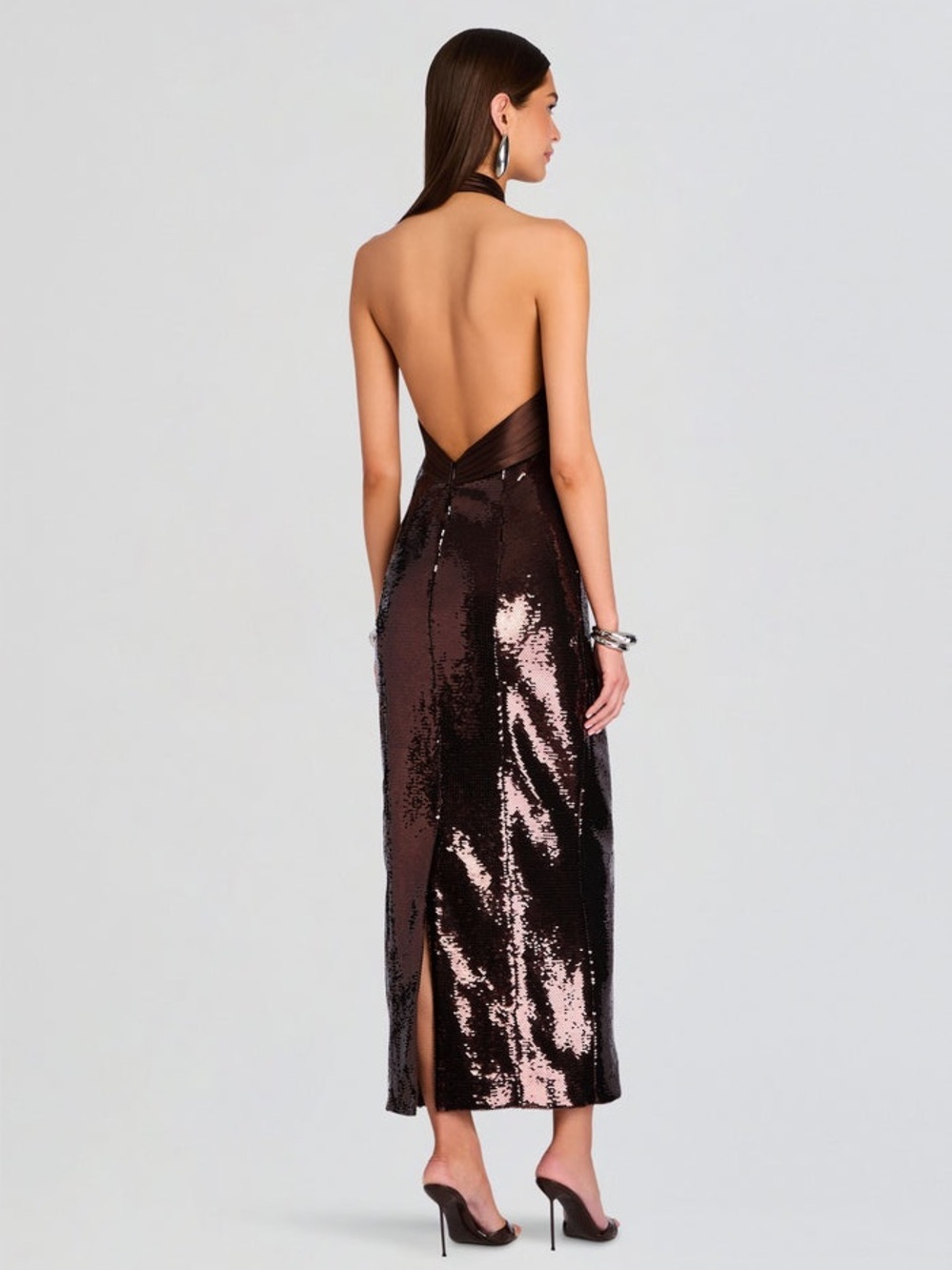 Retrofete Brown Sequin Crisscross Maxi Dress - Picture 4 of 12